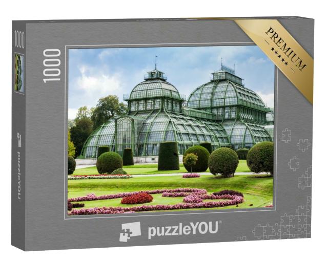 Puzzle 1000 Teile „Das Palmenhaus, Gewächshaus im Garten von Schloss Schönbrunn, Wien“