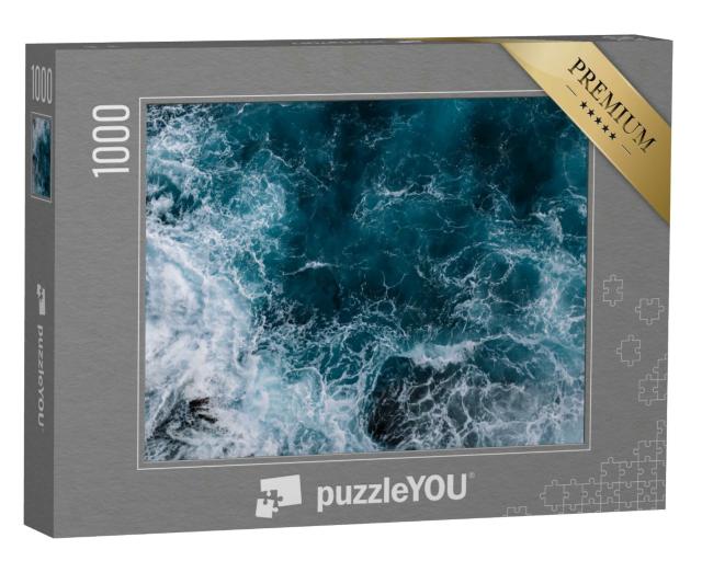 Puzzle 1000 Teile „Blick aus der Luft auf die Wellen des Ozeans, blauer Wasserhintergrund“