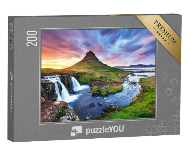 Puzzle 200 Teile „Sonnenuntergang am Berg Kirkjufell, Island“