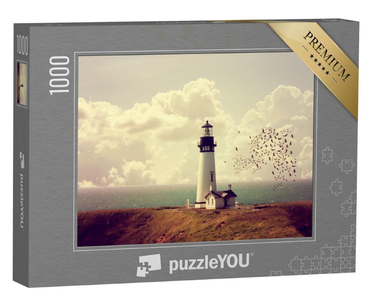 Puzzle 1000 Teile „Retro-Aufnahme: Der Leuchtturm am Meer“