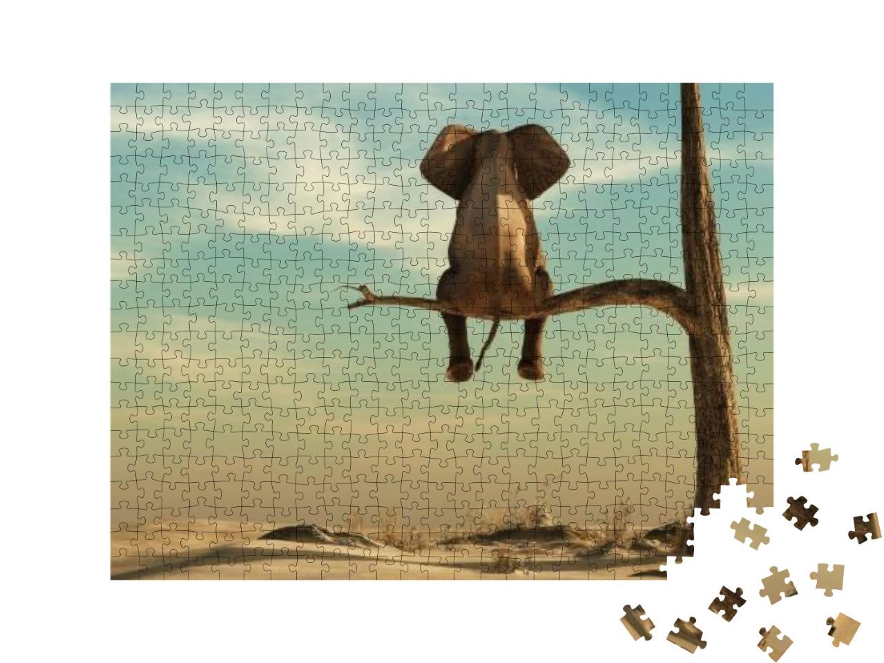 Puzzle 500 Teile „Elefant steht auf einem dünnen Ast, Illustration“
