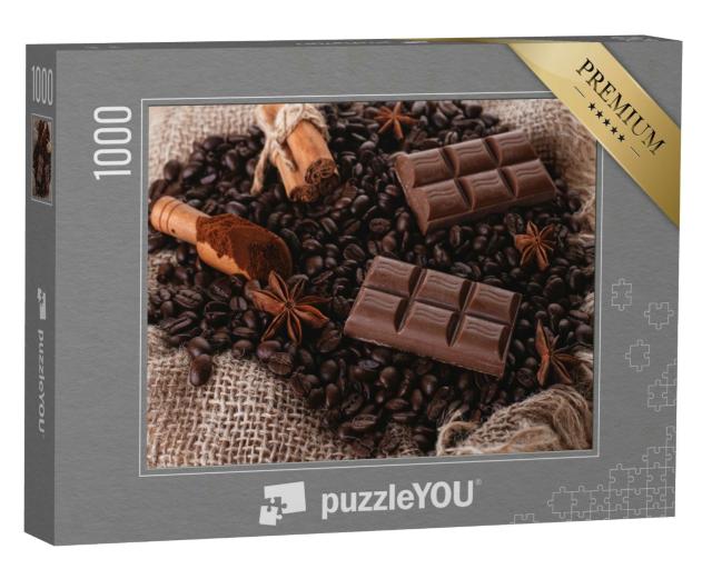 Puzzle 1000 Teile „Duftendes Sortiment aus Schokolade, Kaffeebohnen, Zimt und Sternanis“