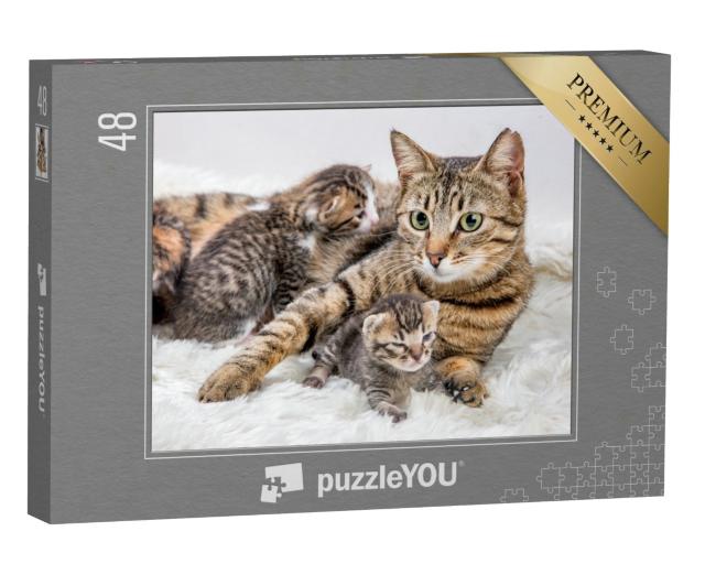 Puzzle 48 Teile „Katzenmutter und Katzenbaby, Kitten“