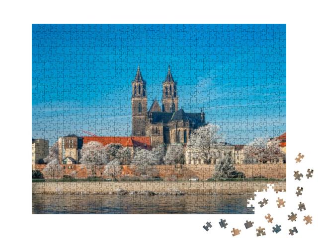 Puzzle 1000 Teile „Innenstadt von Magdeburg an einem Wintertag, Deutschlande“