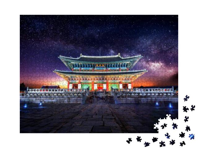 Puzzle 1000 Teile „Milchstraße hinter dem Gyeongbokgung-Palast, Seoul, Südkorea“