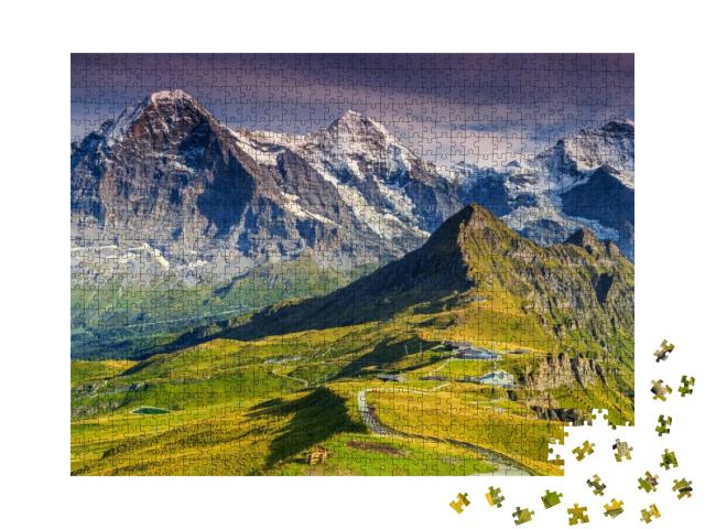 Puzzle 1000 Teile „Alpenpanorama mit Jungfrau, Mönch, Eiger Nordwand und Mannlichen, Schweiz“