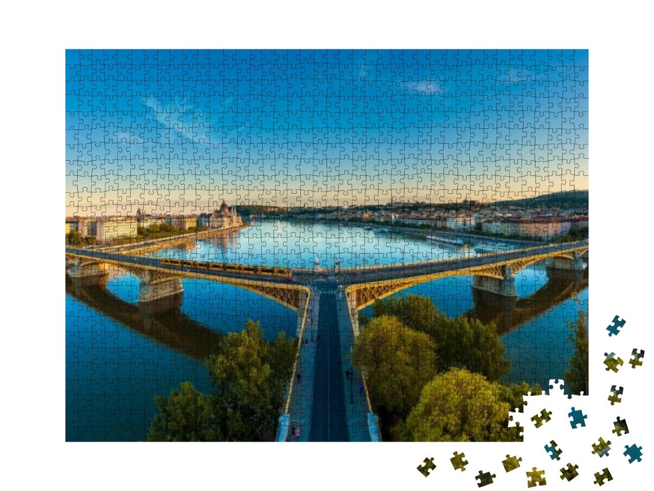 Puzzle 1000 Teile „Erstaunliche Panoramafotografie über die Margaretenbrücke in Budapest, Ungarn“
