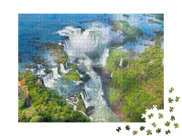 Puzzle 1000 Teile „Iguazu-Wasserfälle vom Hubschrauber aus, Naturwunder aus Brasilien“