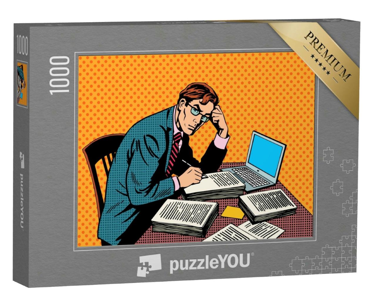 Puzzle 1000 Teile „Mann mit Stapel von Papier: Büroarbeit“