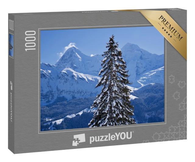 Puzzle 1000 Teile „Panorama der Berner Alpen mit den Berggipfeln Eiger und Mönch, Schweiz“