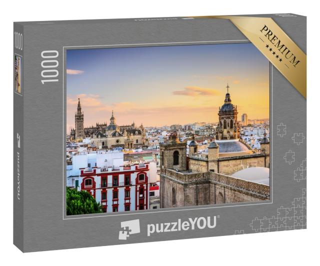 Puzzle 1000 Teile „Sevilla: Skyline der Stadt bei Abenddämmerung“
