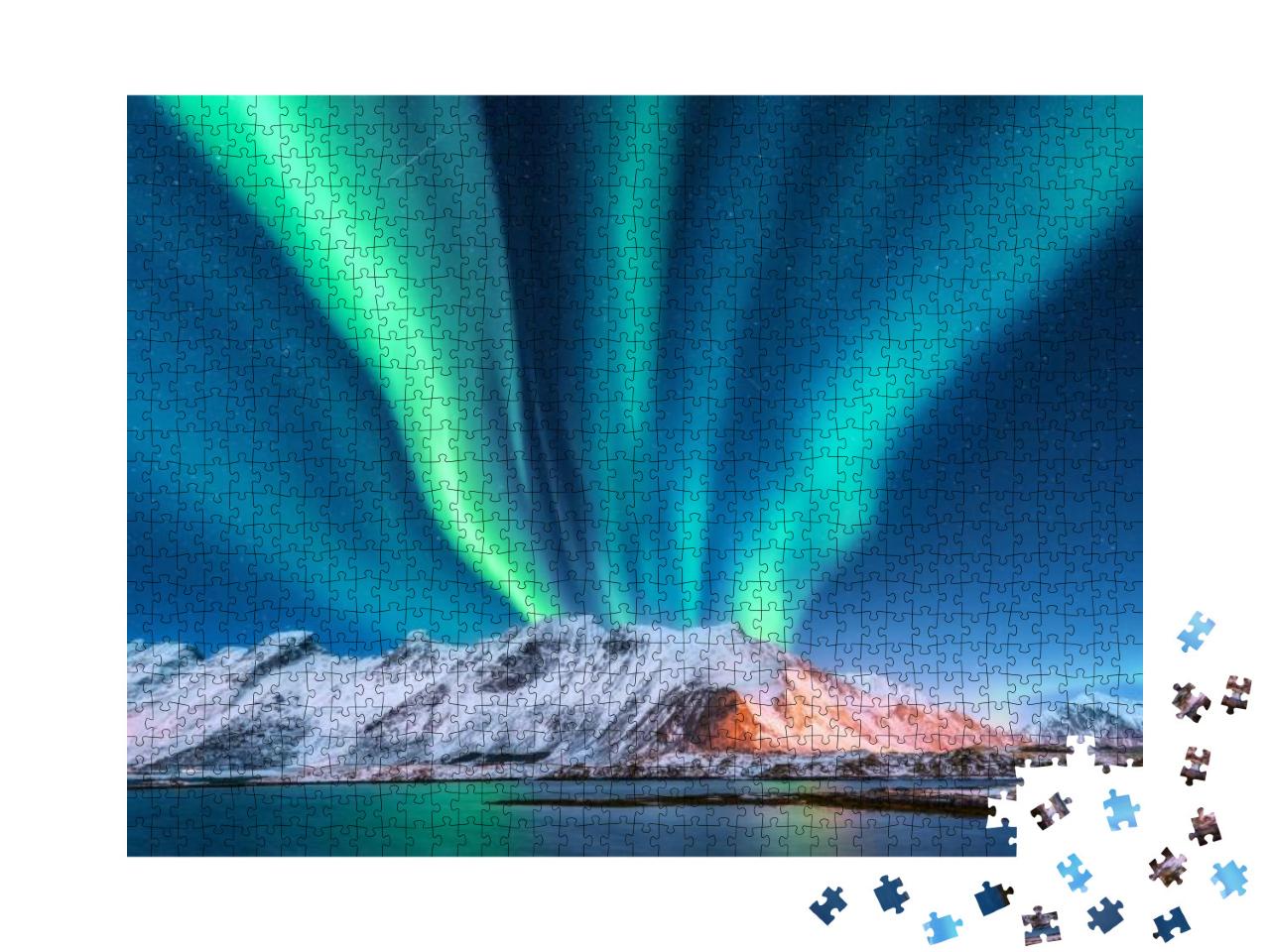 Puzzle 1000 Teile „Polarlicht über Norwegen mit Sternenhimmel“