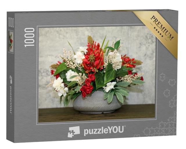 Puzzle 1000 Teile „Arrangement mit roten und elfenbeinfarbenen Blumen“