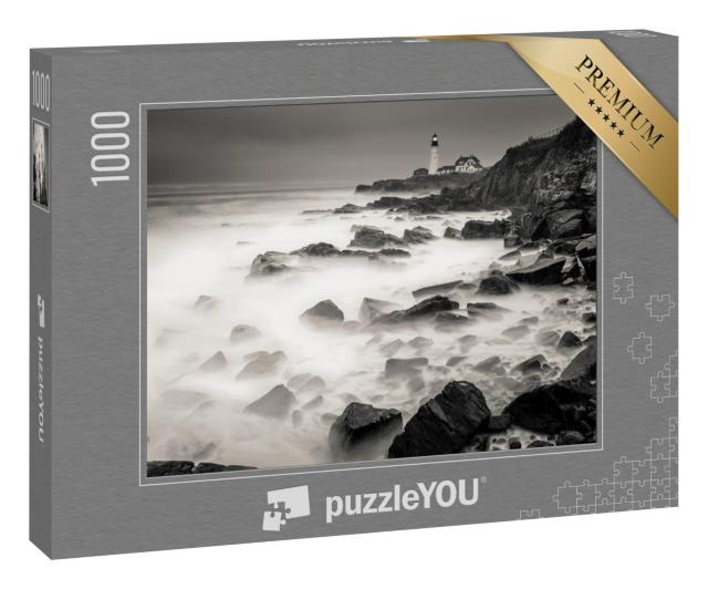 Puzzle 1000 Teile „Die felsige Küste von Maine, schwarz-weiß“
