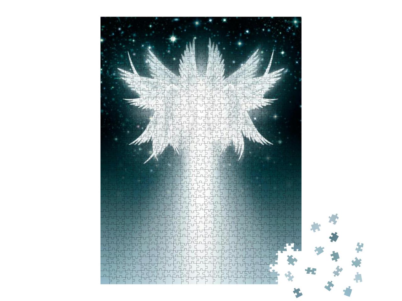 Puzzle 1000 Teile „Digitale Illustration eines mehrflügeligen Engels am Nachthimmel“