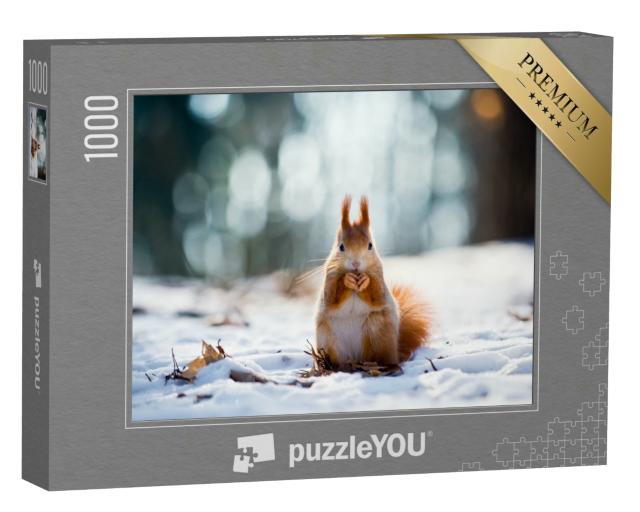 Puzzle 1000 Teile „Ein Eichhörnchen im Winterwald“
