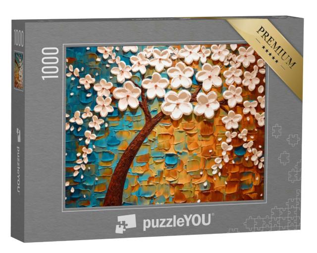 Puzzle 1000 Teile „3D-Illustration: Weiße Blüten am Baum“