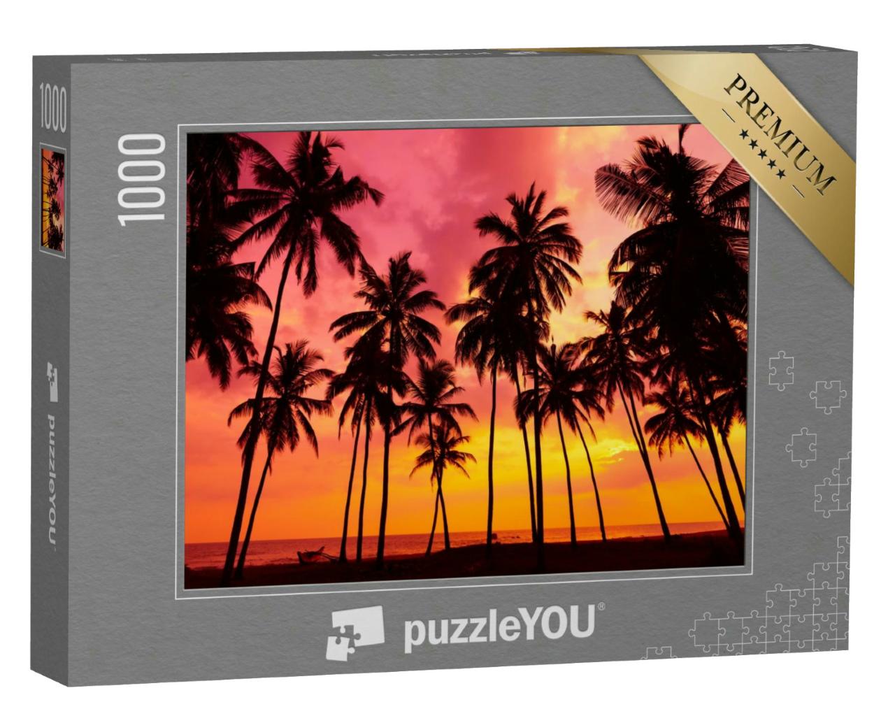 Puzzle 1000 Teile „Glühender Sonnenuntergang hinter Palmen“