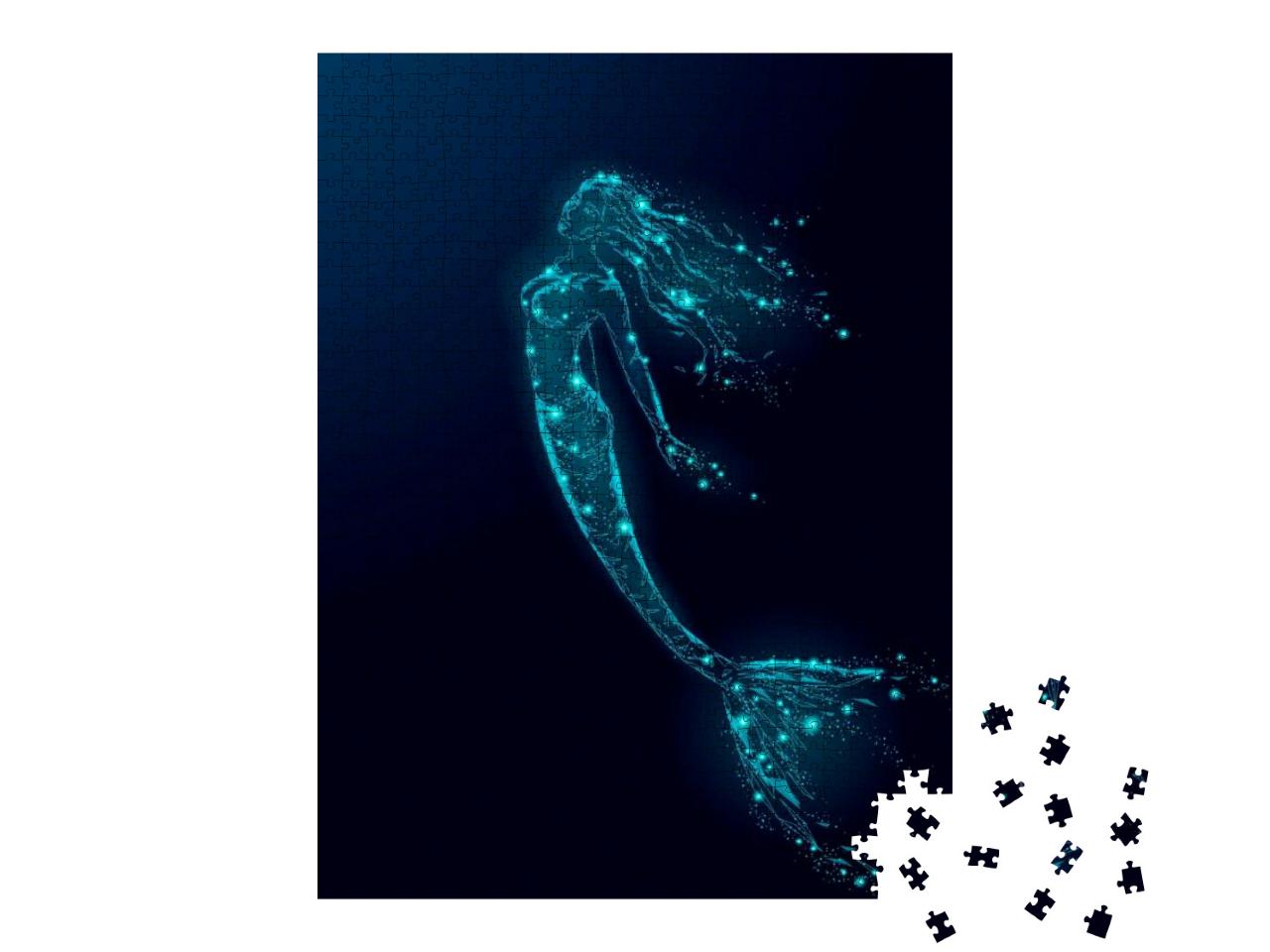 Puzzle 1000 Teile „Digitale Kunst: Leuchtende Shilouette einer Meerjungfrau“