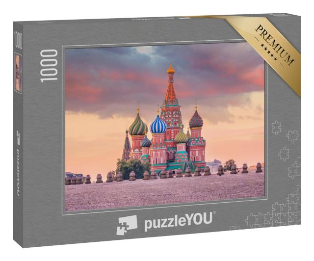 Puzzle 1000 Teile „Basilius-Kathedrale am Roten Platz in Moskau bei Sonnenaufgang, Russland“