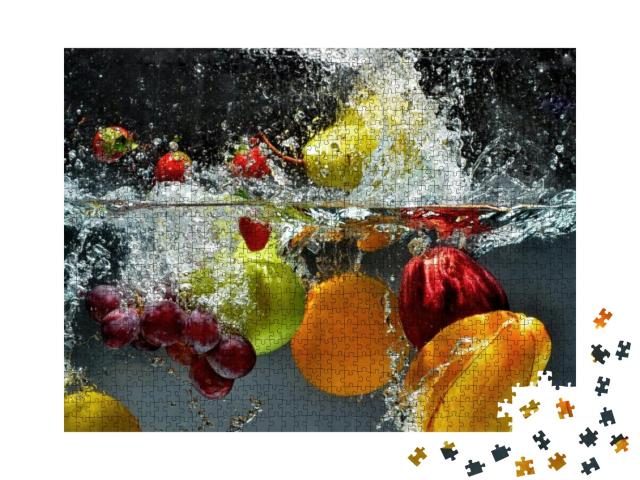 Puzzle 1000 Teile „Frisches Obst und Gemüse, das unter Wasser getaucht wird“