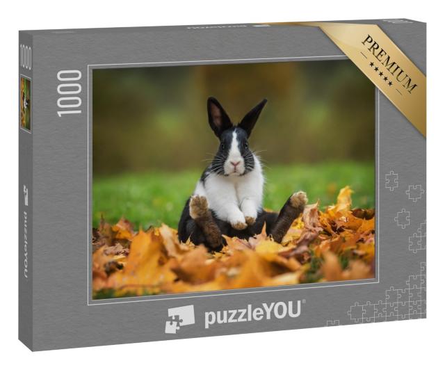 Puzzle 1000 Teile „Kleines lustiges Kaninchen sitzt im Herbstlaub“