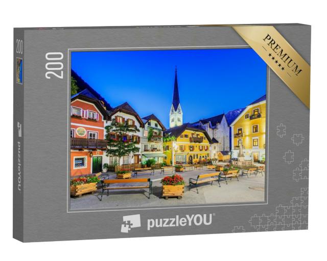 Puzzle 200 Teile „Hallstatt, Österreich. Bergdorf in den österreichischen Alpen bei Dämmerung“
