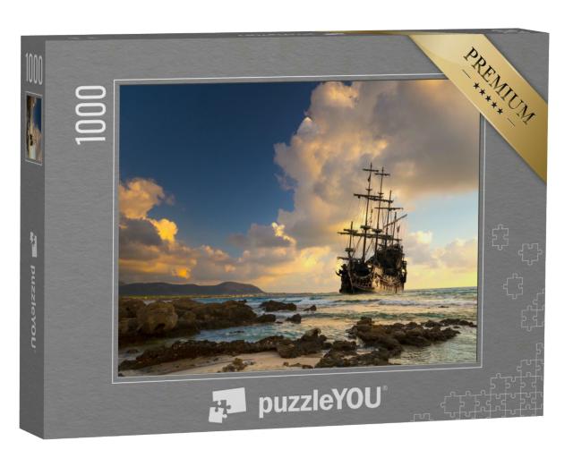 Puzzle 1000 Teile „Piratenschiff auf dem offenen Meer im Sonnenuntergang“