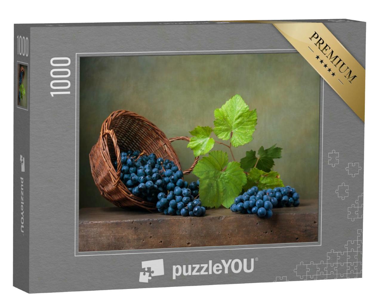 Puzzle 1000 Teile „Stillleben mit saftigen Weintrauben in einem Korb“
