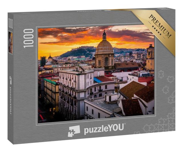 Puzzle 1000 Teile „Atemberaubende Dachansicht von Neapel von oben bei Sonnenuntergang“