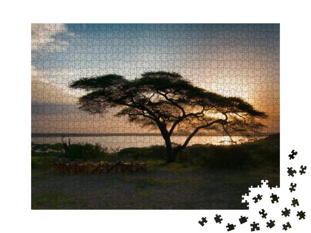 Puzzle 1000 Teile „Tourist benutzt das Plumpsklo im Busch, Serengeti, Tansania, Afrika“