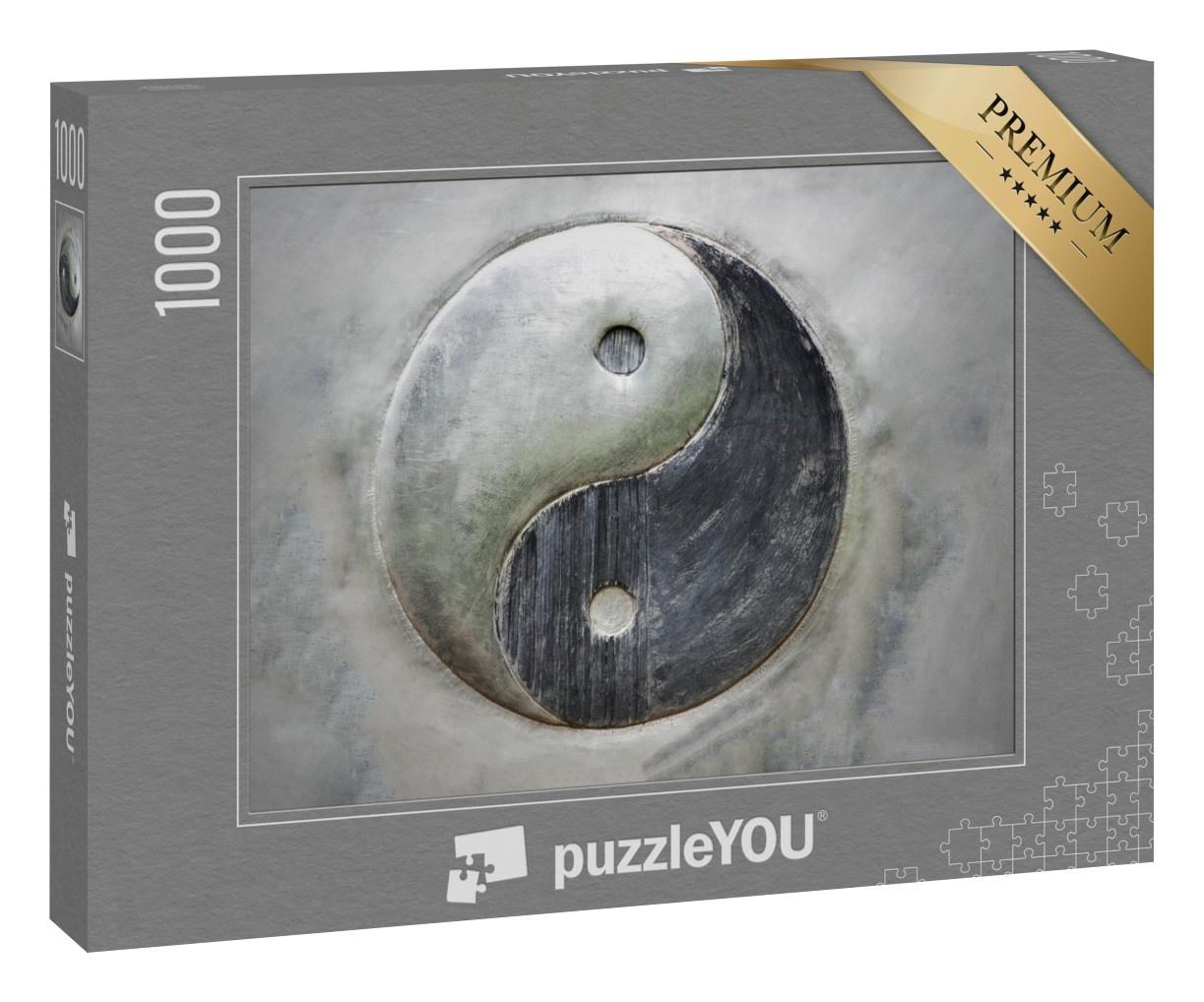 Puzzle 1000 Teile „Yin Yang steel background“