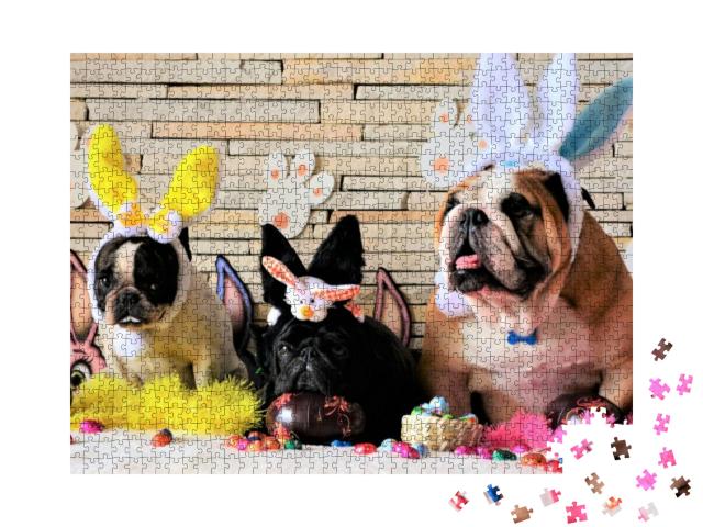 Puzzle 1000 Teile „Drei Hunde im Osterhasenkostüm“