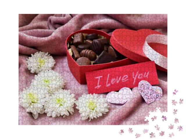 Puzzle 1000 Teile „Ein Herz und Schokolade zum Valentinstag“