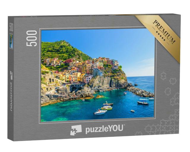 Puzzle 500 Teile „Manarola traditionelles typisch italienisches Dorf im Nationalpark Cinque Terre“