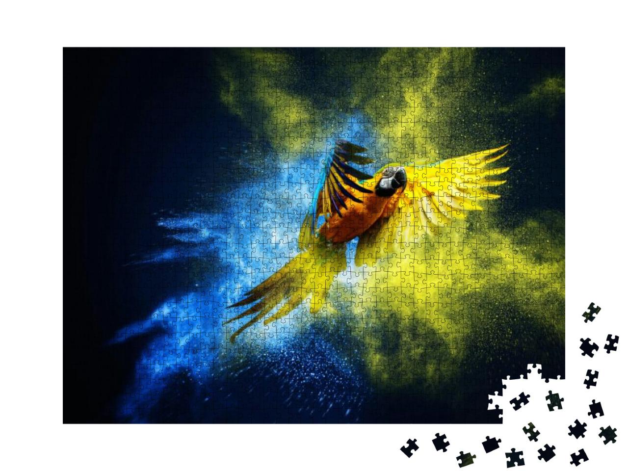 Puzzle 1000 Teile „Kunstvoll inszeniert: Fliegender Ara“