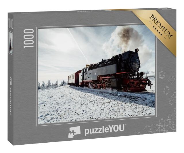 Puzzle 1000 Teile „Dampfzug im Winter auf dem Brocken, Harz“