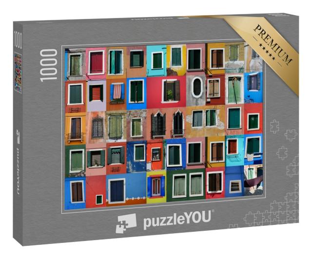 Puzzle 1000 Teile „Collage der bunten Häusern von Burano vor Venedig“
