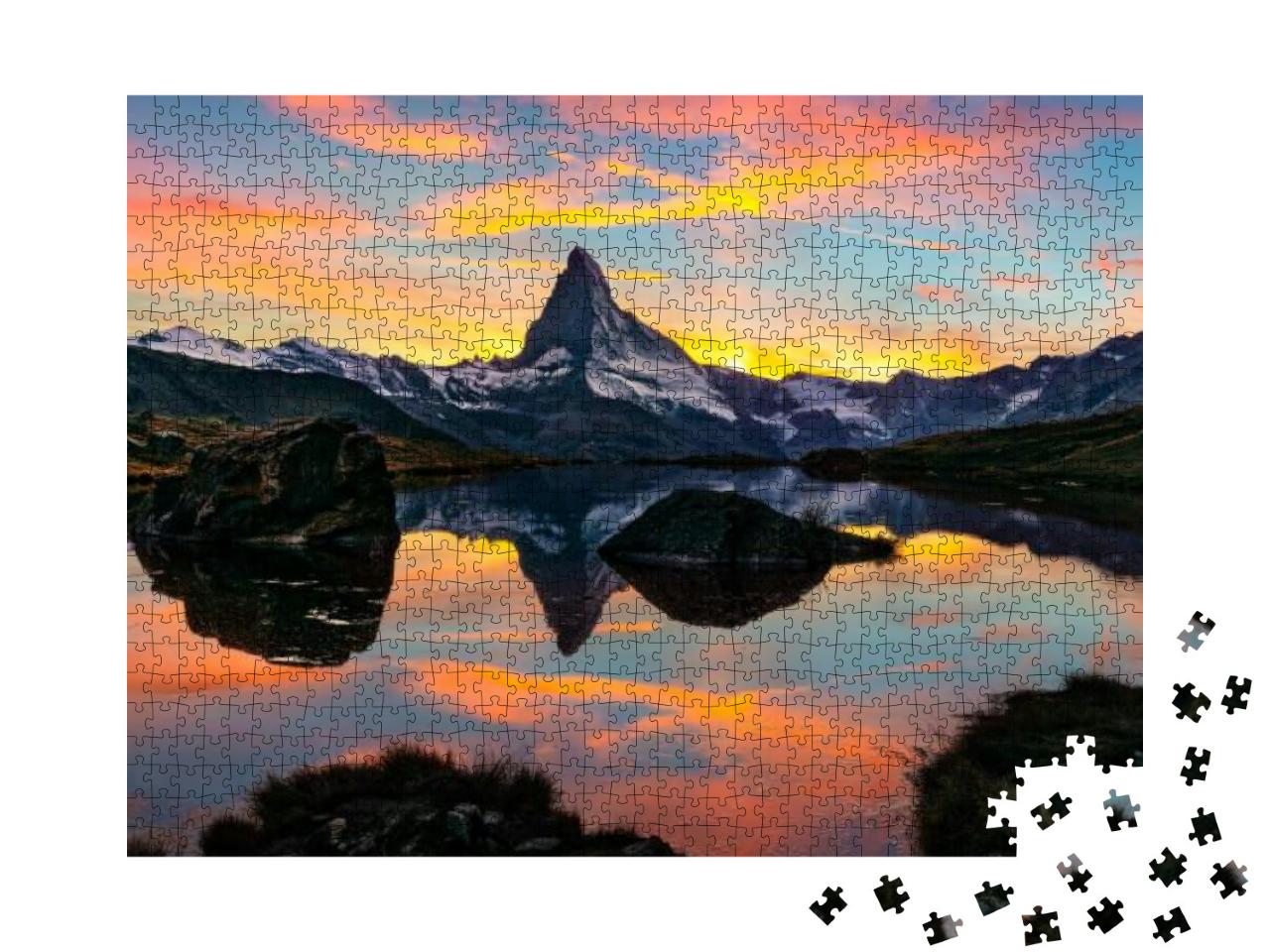 Puzzle 1000 Teile „Morgendlicher Blick auf den Stellisee am Matterhorn, Alpen, Schweiz“