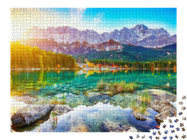 Puzzle 2000 Teile „Der Eibsee vor dem Zugspitzgipfel bei Garmisch-Partenkirchen“