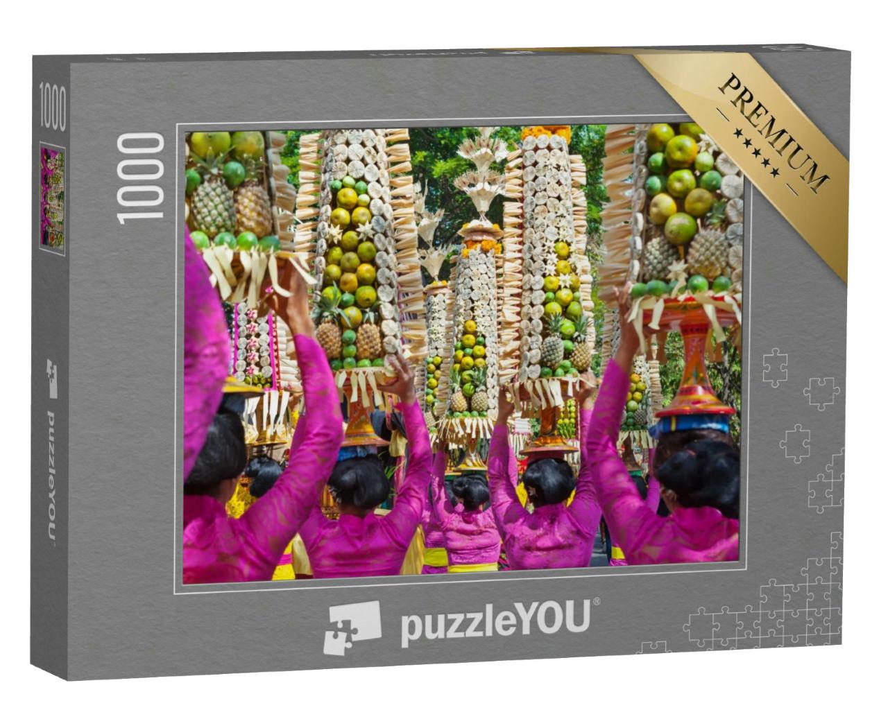 Puzzle 1000 Teile „Hindu-Zeremonie auf Bali: Frauen mit Kostümen, Indonesien“