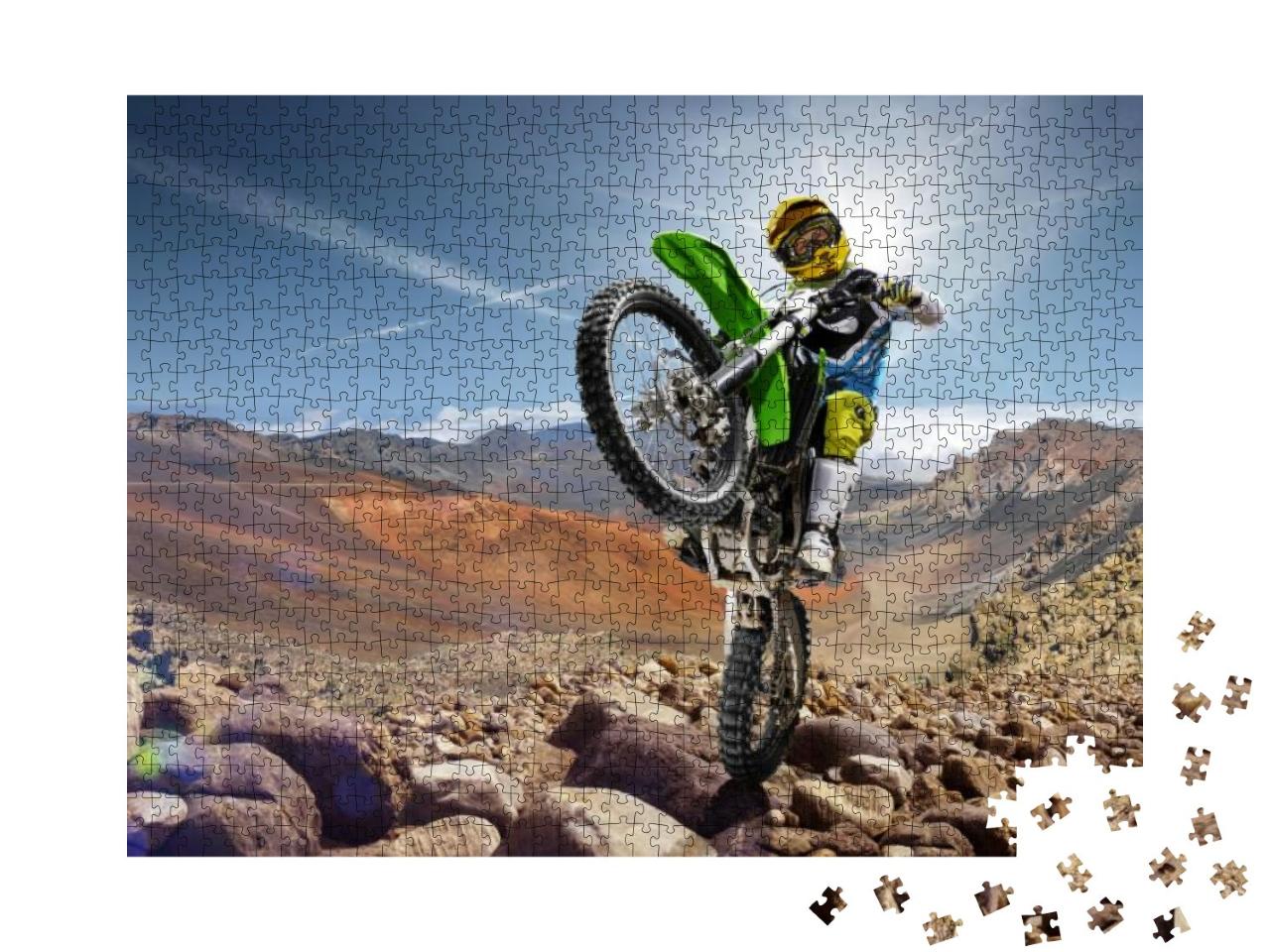 Puzzle 1000 Teile „Professioneller Dirt-Bike-Fahrer beim Wheely“