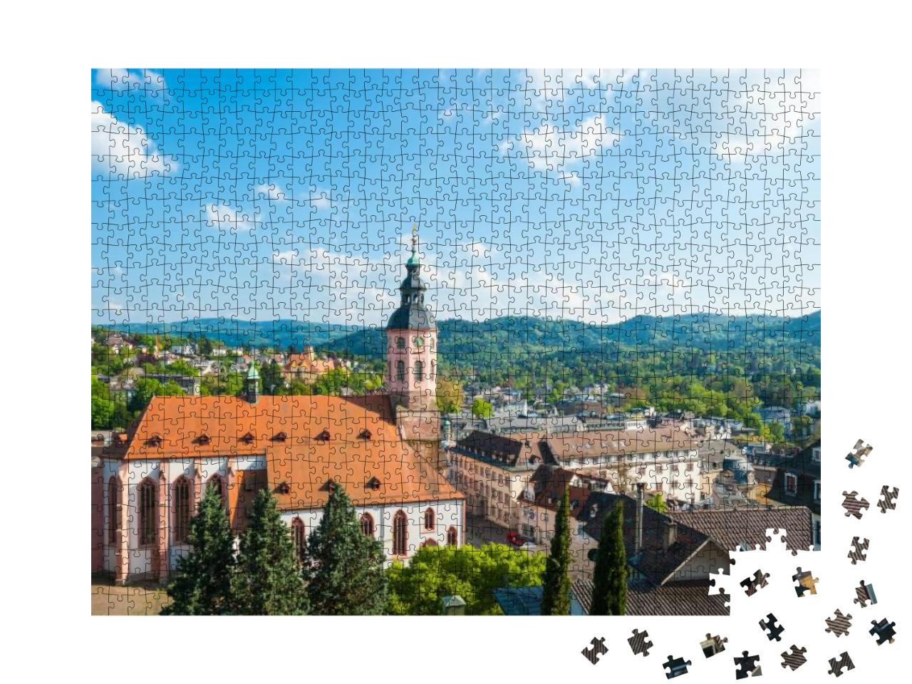 Puzzle 1000 Teile „Blick auf die Stadt mit Stiftskirche, Baden-Baden, Deutschland“