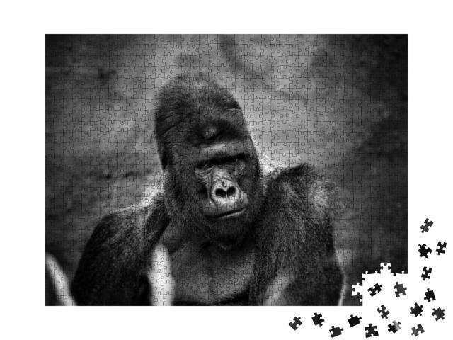 Puzzle 1000 Teile „Porträt eines männlichen Gorillas, schwerer Silberrücken“