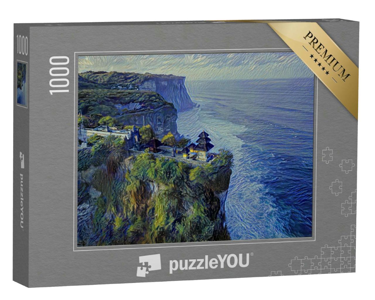 Puzzle 1000 Teile „im Kunst-Stil von van Gogh, Sternennacht - Pura Luhur Uluwatu Tempel, Bali, Indonesien“