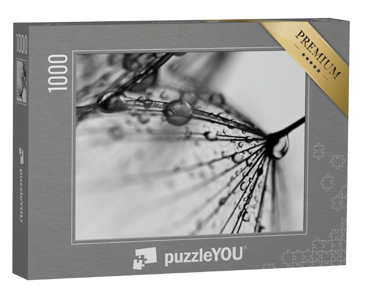 Puzzle 1000 Teile „Kunstfotografie: Abstrakte Löwenzahn-Pusteblume, schwarz-weiß“