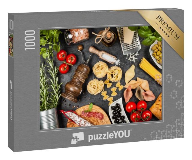 Puzzle 1000 Teile „Italienische Lebensmittel mit Nudeln und Kräutern“