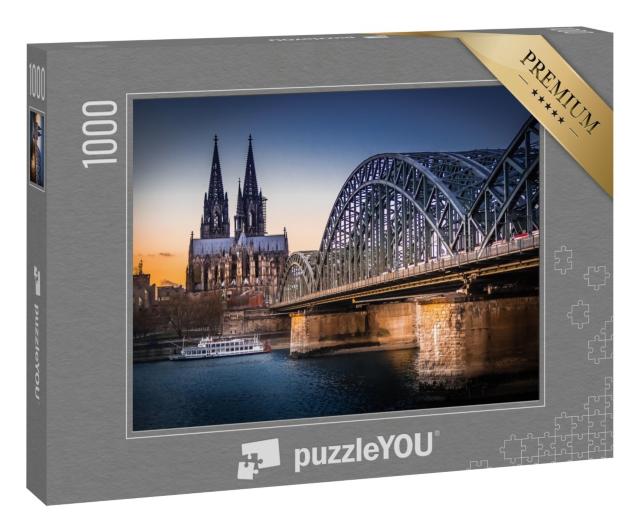 Puzzle 1000 Teile „UNESCO-Weltkulturerbe: Kölner Dom, im Vordergrund die Hohenzollernbrücke“