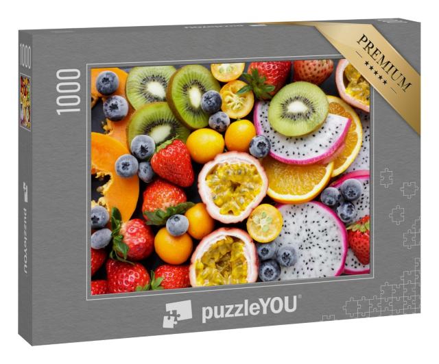 Puzzle 1000 Teile „Exotische frische Früchte, Pasiosnfrucht, Kiwi und mehr“