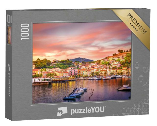 Puzzle 1000 Teile „Hafen und Dorf Porto Azzurro im Sonnenuntergang, Insel Elba, Italien“
